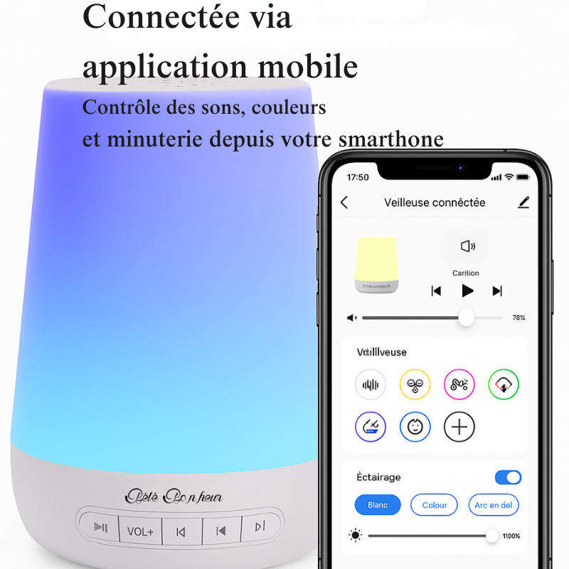 Veilleuse & Bruit Blanc pour Bébé – Sommeil Paisible Toute la Nuit