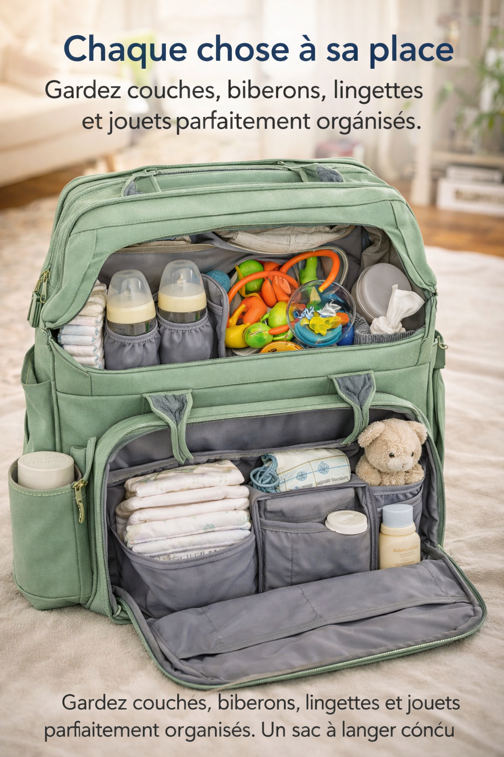 Sac à Langer Multifonction – Grande Capacité & 18 Poches