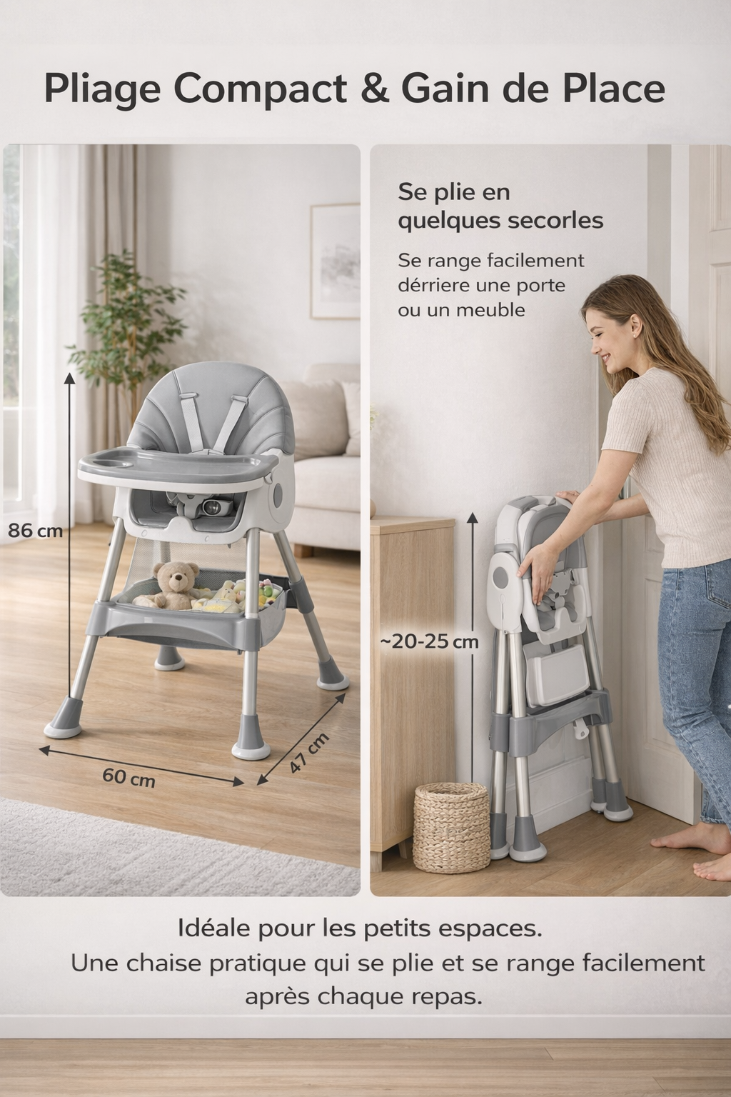 Chaise Haute Bébé Évolutive 3-en-1 – Confort et Sécurité