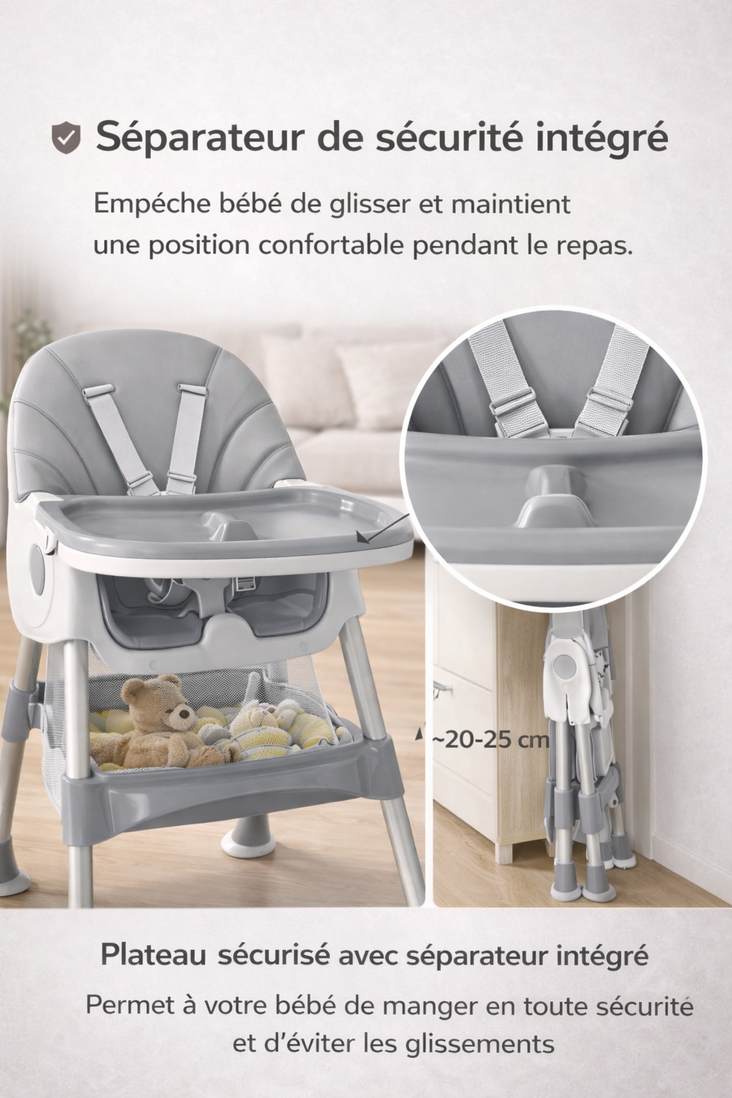 Chaise Haute Bébé Évolutive 3-en-1 – Confort et Sécurité