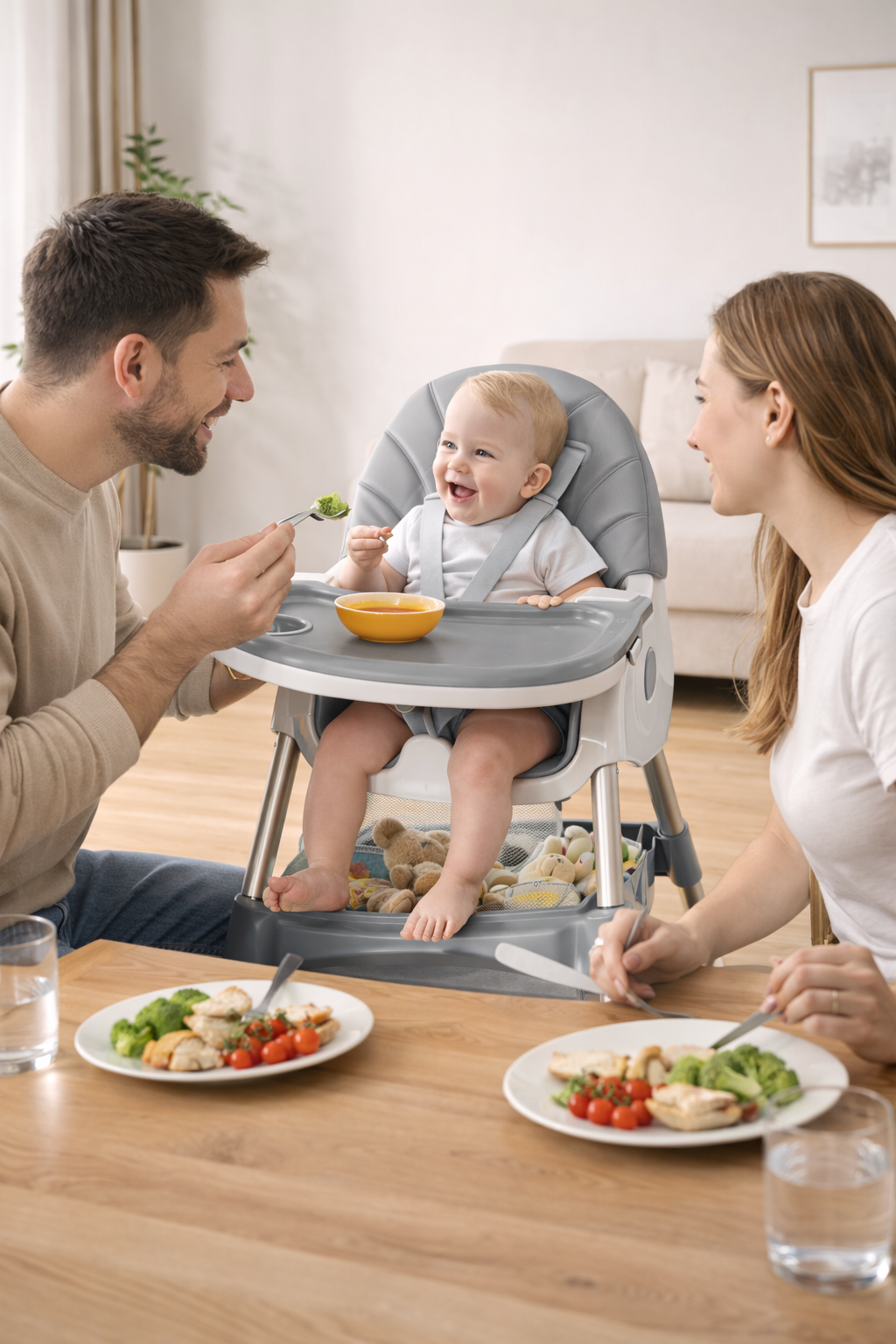 Chaise Haute Bébé Évolutive 3-en-1 – Confort et Sécurité