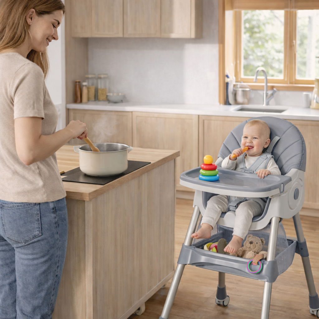 Chaise Haute Bébé Évolutive 3-en-1 – Confort et Sécurité