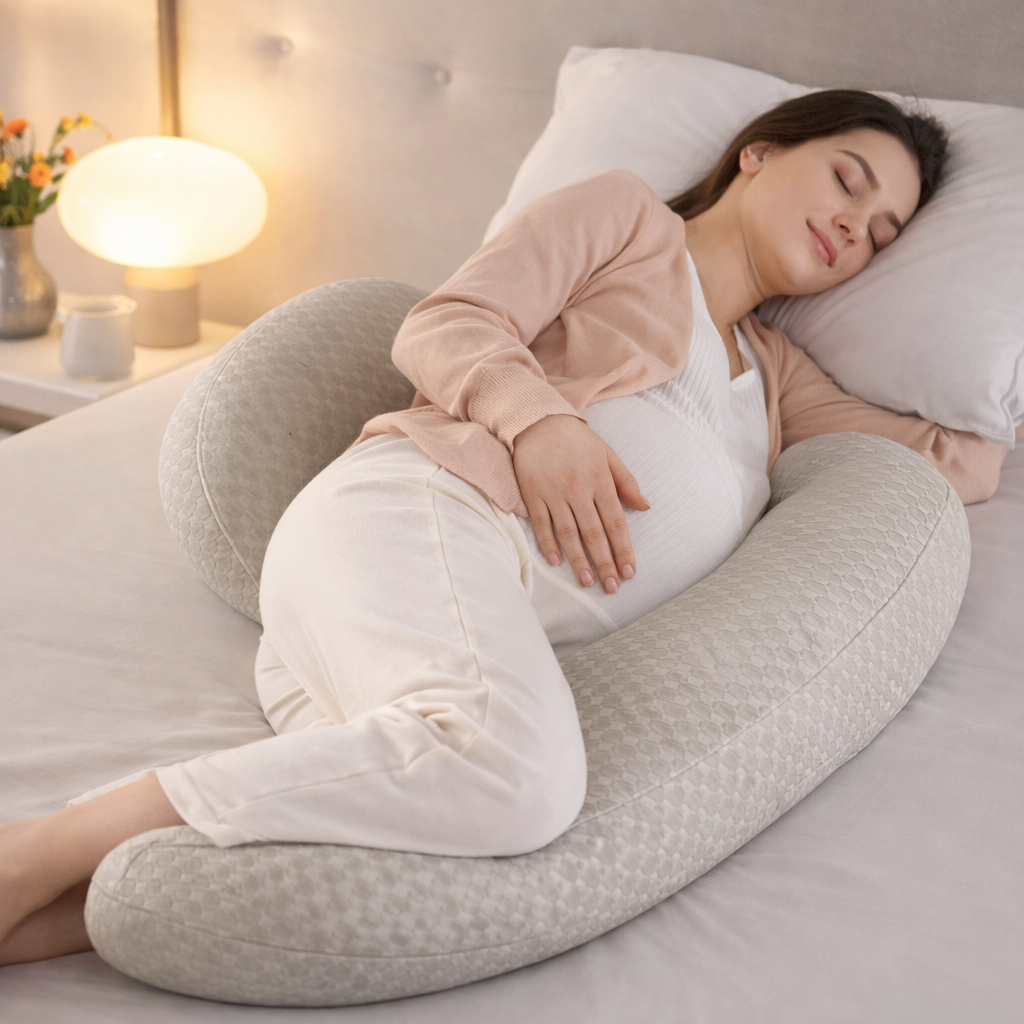 Coussin de grossesse ergonomique – Soutien ventre, dos & hanches