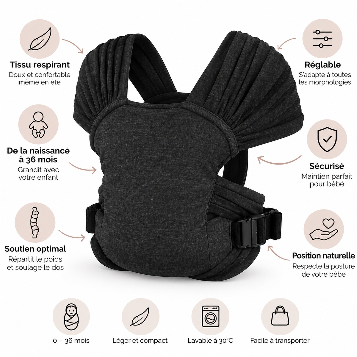 Écharpe de Portage Bébé Réglable | Légère et Respirante