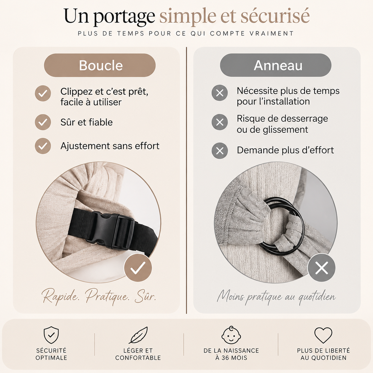 Écharpe de Portage Bébé Réglable | Légère et Respirante