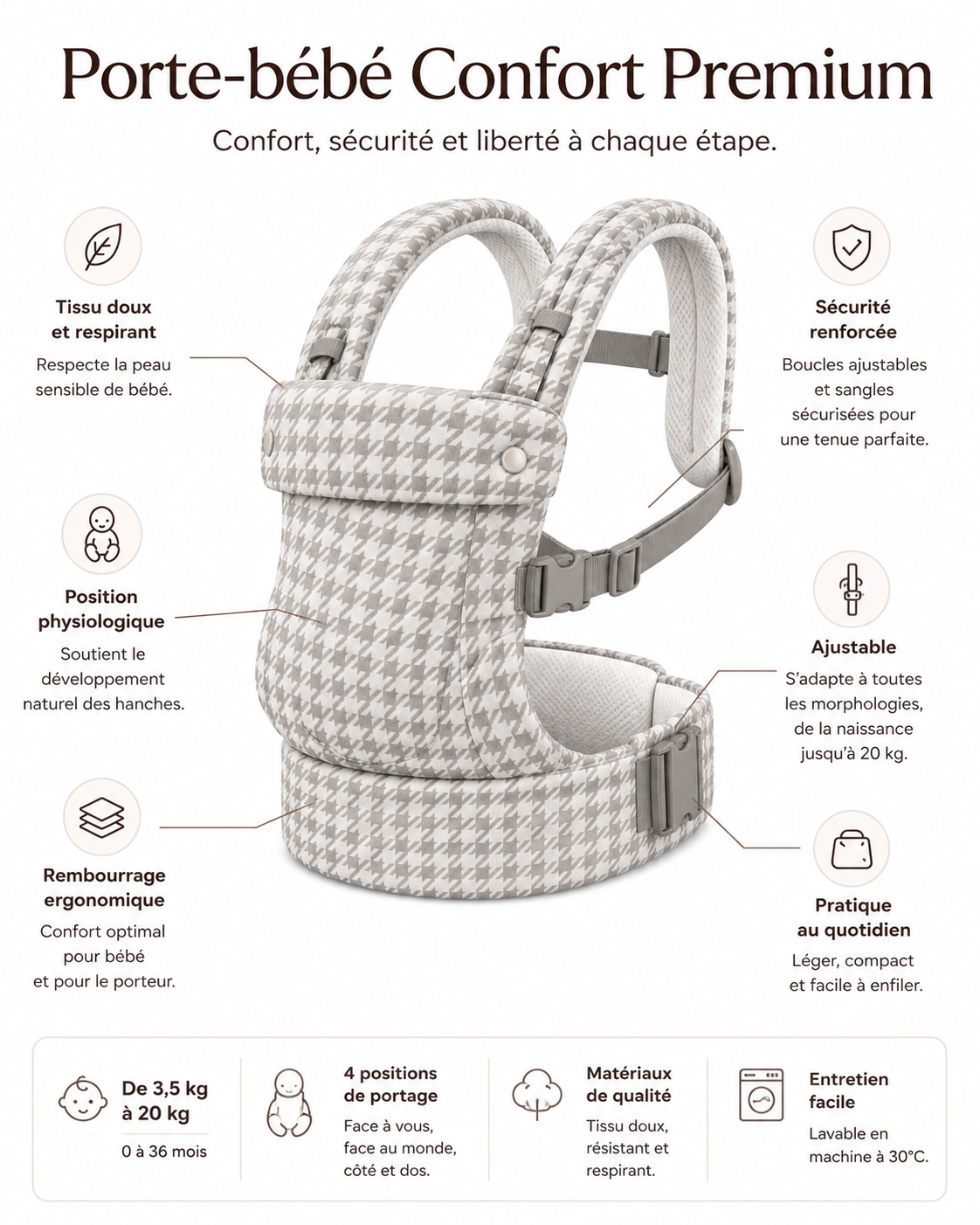 Porte Bébé Ergonomique Ultra Confort | Respirant, Réglable et Sécurisé