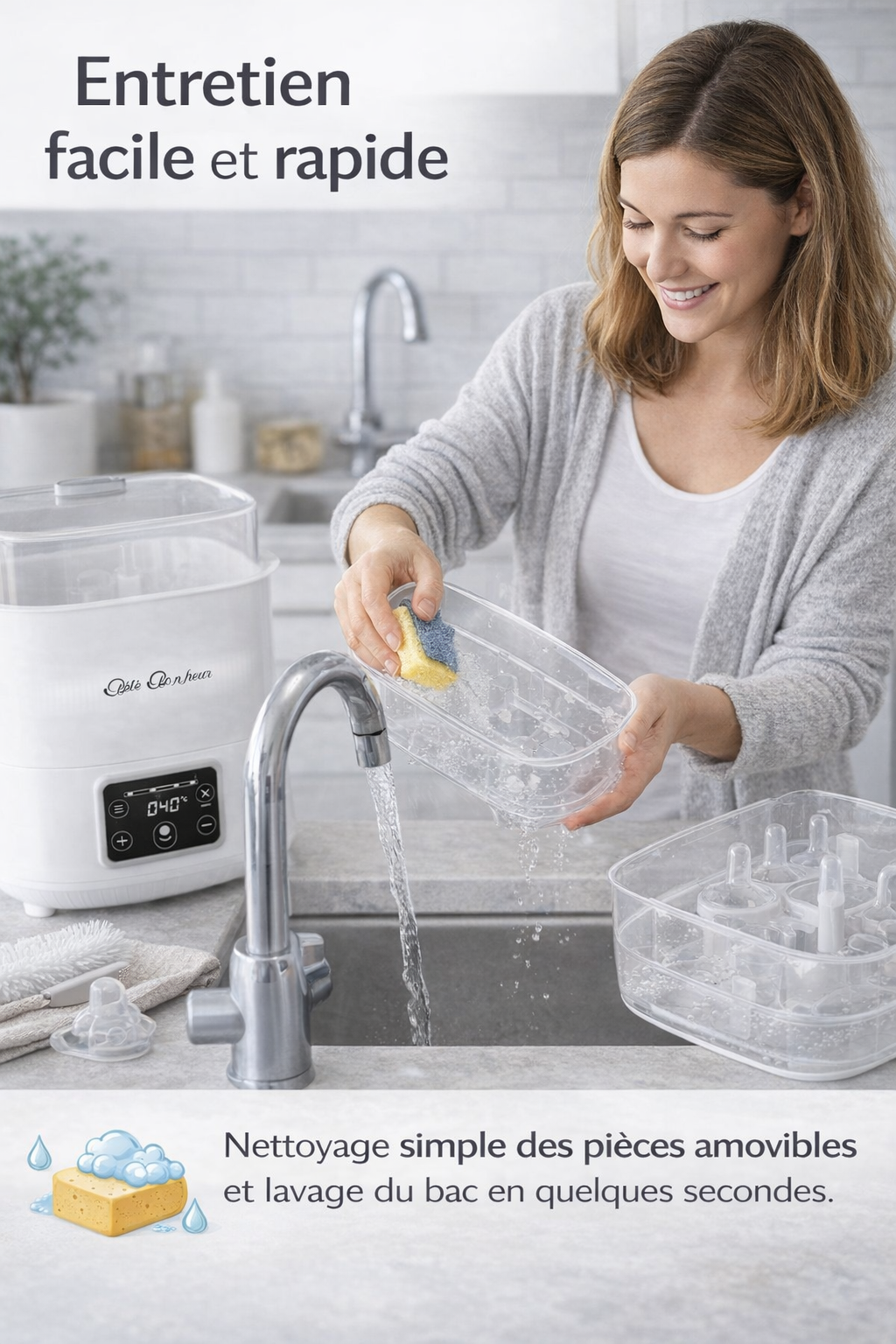 Lave biberon et stérilisateur vapeur 2 en 1 – Hygiène parfaite pour bébé