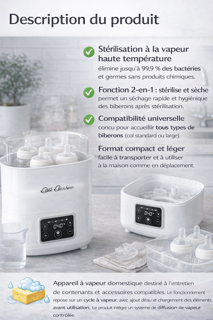 Lave biberon et stérilisateur vapeur 2 en 1 – Hygiène parfaite pour bébé