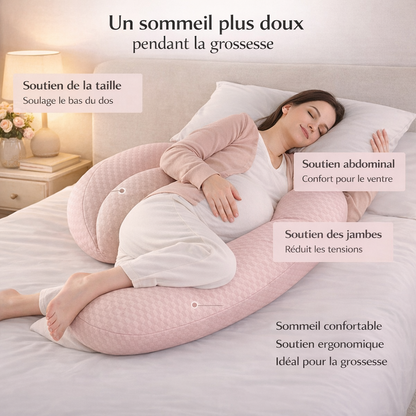 Coussin de grossesse ergonomique – Soutien ventre, dos & hanches