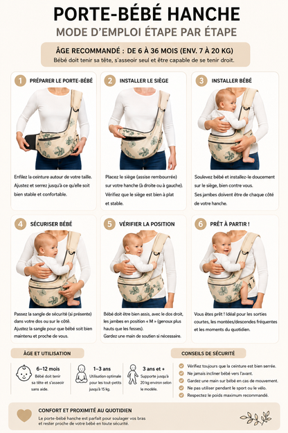Porte Bébé Hanche Ergonomique | Siège Intégré, Maintien Optimal et Position Naturelle