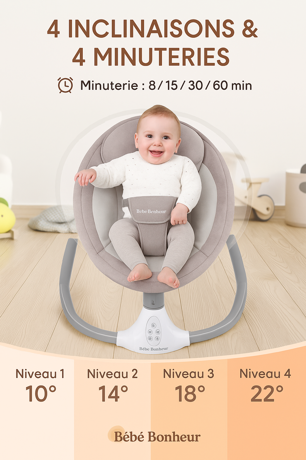 Berceau Bébé Électrique avec Bluetooth et Musique – 4 Vitesses, Léger et Confortable dès la Naissance