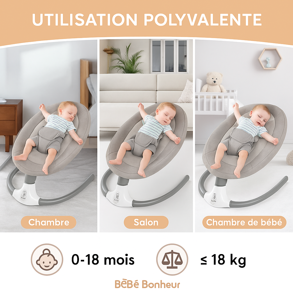 Berceau Bébé Électrique avec Bluetooth et Musique – 4 Vitesses, Léger et Confortable dès la Naissance