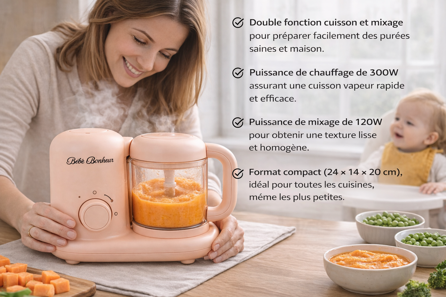 Robot cuiseur bébé vapeur et mixeur – Préparation repas bébé facile