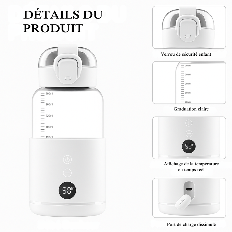 Biberons Toujours Prêts – Chauffe-Lait Rechargeable avec Thermostat Intégré